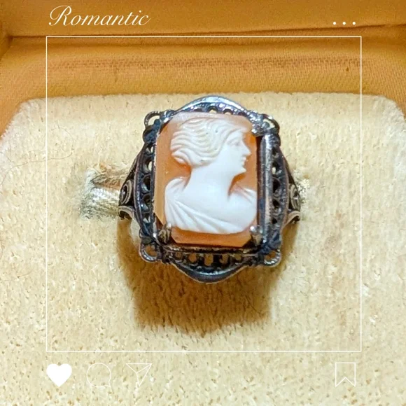 Edwardian Shell Cameo Sterling Silver Ring - Picture 6 of 6
